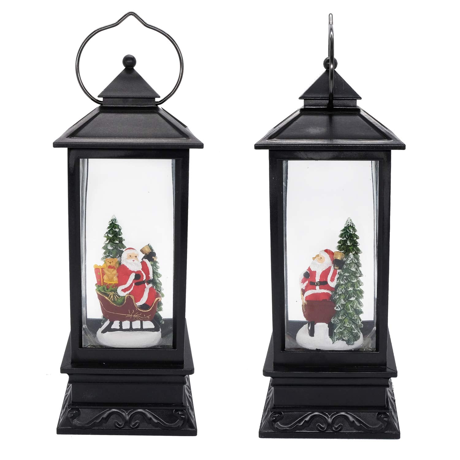 Eldnacele Singing Battery Operated & Plug-in Musical Lighted Christmas Snow Spinning Water Glittering Snow Globe Lantern Home De